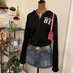 Vintage Y2K Guess Black Athletic Mesh Zip Up Hooded Jacket w Glitter Logo